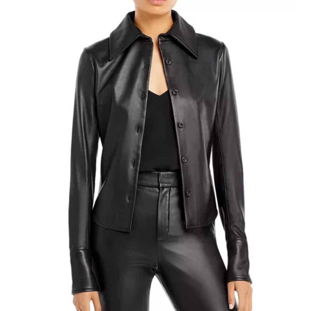 NWT Sergio Hudson Black Leather Shirt Size 4